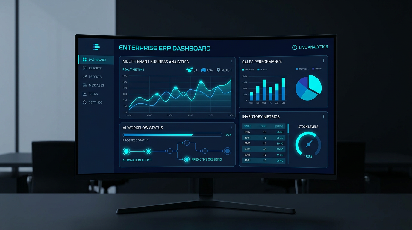 Panel de control multi-tenant con analítica de Kuboz ERP